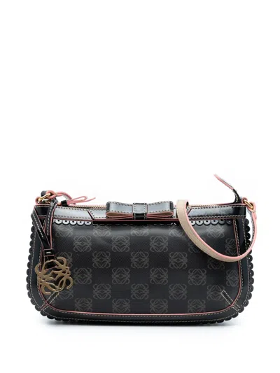 Pre-owned Loewe 2007 Anagram Pvc Coated Canvas Shoulder Bag In Black