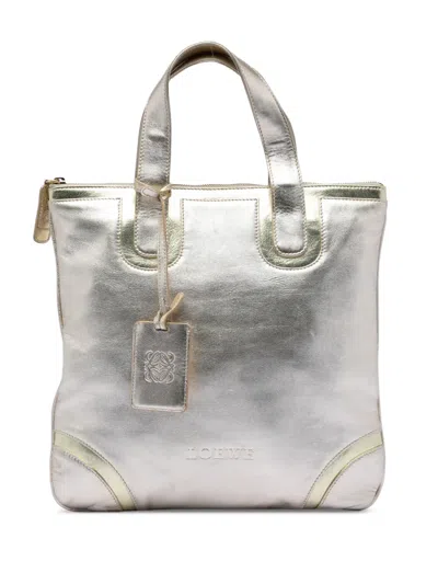 Pre-owned Loewe 2007 Metallic Leather Tote Bag In Silver