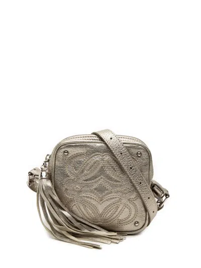 Pre-owned Loewe 2007 Mini Metallic Goatskin Anagram Tassel Crossbody Bag In Silver