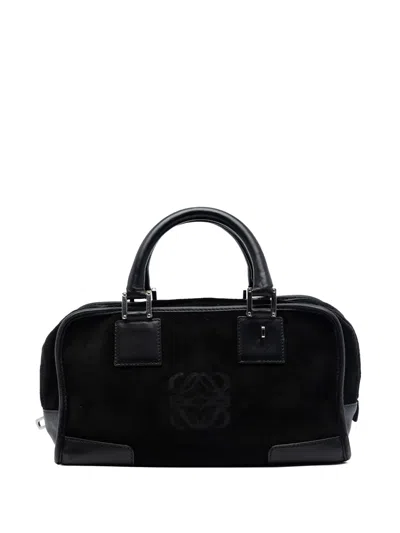Pre-owned Loewe 2007 Suede Amazona 28 Handbag In Black