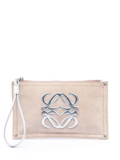 Pre-owned Loewe 2007 Suede Anagram Clutch Bag In Neutrals