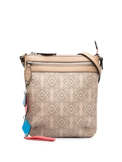 Pre-owned Loewe 2008 Anagram Coated Canvas Crossbody Bag In Neutrals