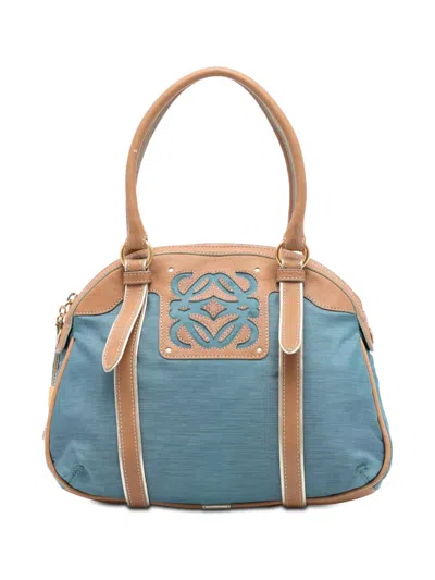 Pre-owned Loewe 2008 Anagram Jacquard Top Handle Bag Handbag In Blue