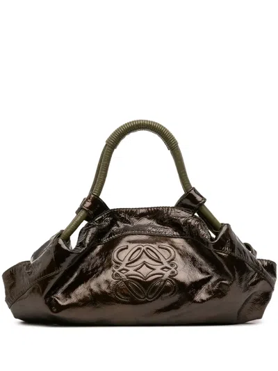 Pre-owned Loewe 2008 Bicolor Patent Aire Hobo Bag In Brown