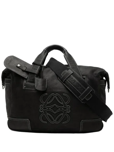 Pre-owned Loewe 2008 Nubuck Anagram Satchel In Black