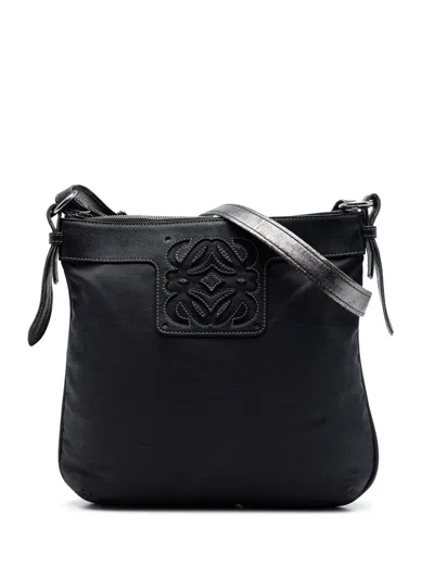 Pre-owned Loewe 2008 Nylon Anagram Crossbody Bag In Black