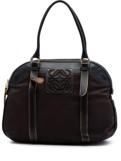 Pre-owned Loewe 2008 Nylon Anagram Handbag In Brown