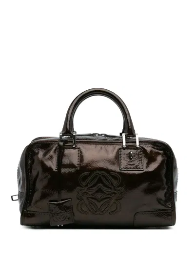 Pre-owned Loewe 2008 Patent Amazona 28 Handbag In Brown