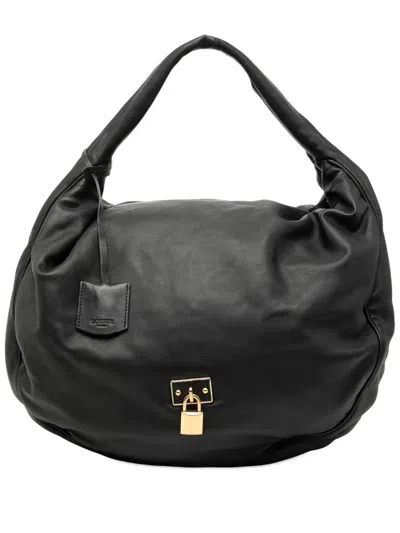 Pre-owned Loewe 2009 Leather Padlock Calle Hobo Bag In Black