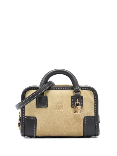 Pre-owned Loewe 2009 Micro Bicolor Suede And Calfskin Amazona Satchel In Neutrals