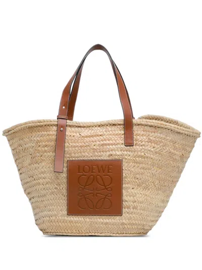 Pre-owned Loewe 2010-2023 Large Palm Leaf And Calfskin Basket Tote Bag In Brown