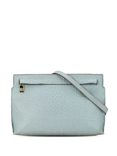 Pre-owned Loewe 2010-2023 Mini Embossed Anagram Repeat T Crossbody Bag In Blue