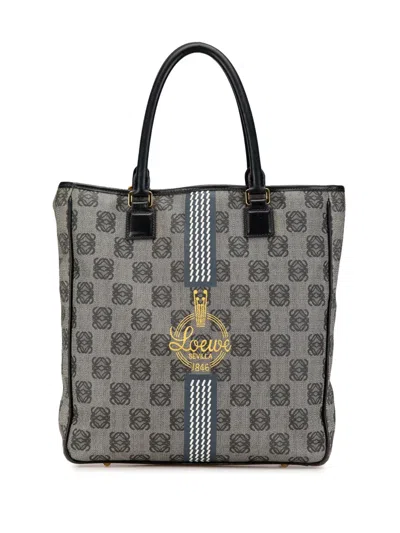 Pre-owned Loewe 2010-2024 Anagram Canvas Tote Bag In Grey
