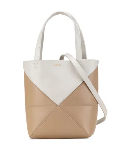 Pre-owned Loewe 2010-2024 Mini Bicolor Puzzle Fold Tote Satchel In Brown