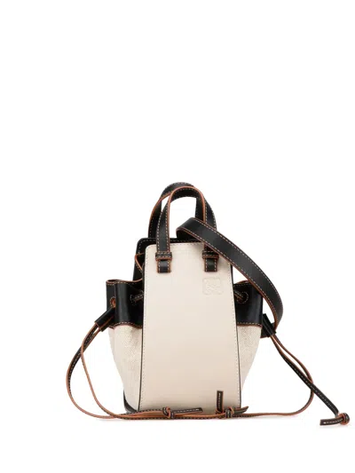 Pre-owned Loewe 2010-2024 Mini Leather And Canvas Hammock Bag Satchel In White