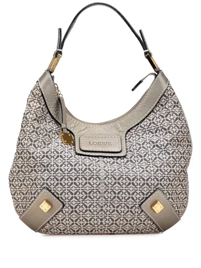 Pre-owned Loewe 2010-2025 Anagram Canvas New Road Hobo Bag In Gray