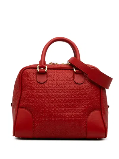 Pre-owned Loewe 2010-2025 Anagram Embossed Leather Amazona 75 Satchel In Red