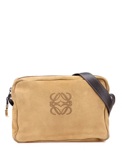 Pre-owned Loewe 2010-2025 Anagram Suede Crossbody Bag In Brown