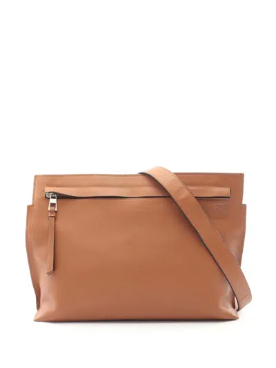 Pre-owned Loewe 2010-2025 Calfskin T Pouch Anagram Crossbody Bag In Brown
