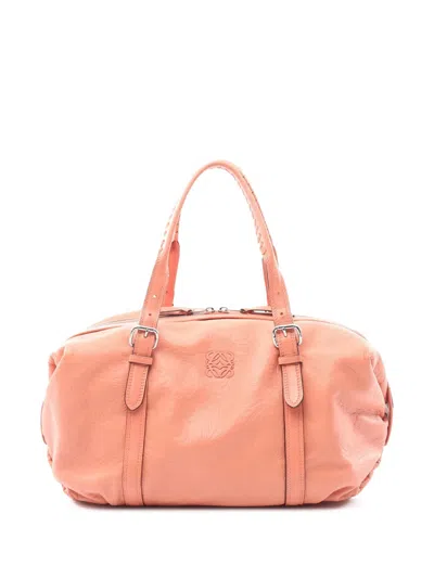 Pre-owned Loewe 2010-2025 Embossed Leather Anagram Boston Bag In Pink