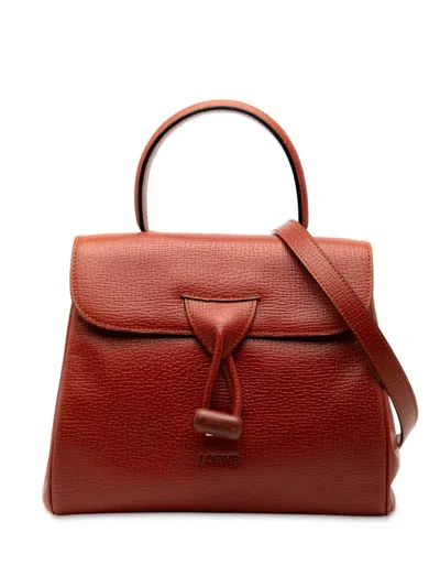 Pre-owned Loewe 2010-2025 Grained Calfskin Flap Satchel In Red