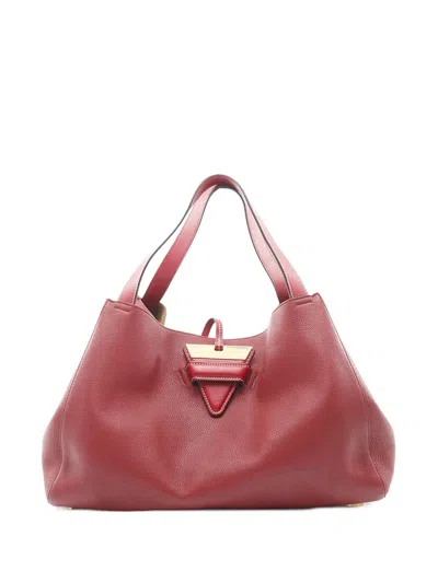 Pre-owned Loewe 2010-2025 Grained Leather Barcelona Tote Bag In Red