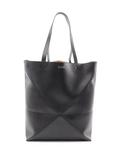 Pre-owned Loewe 2010-2025 Large Calfskin Puzzle Fold Tote Bag In Black