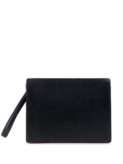 Pre-owned Loewe 2010-2025 Leather Anagram Clutch Bag In Black