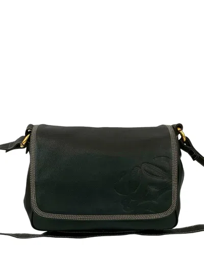 Pre-owned Loewe 2010-2025 Leather Anagram Flap Crossbody Bag In Black