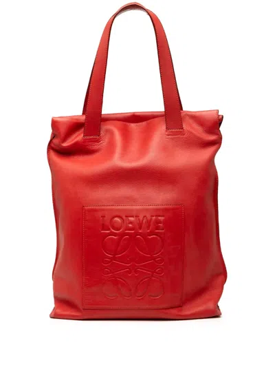 Pre-owned Loewe 2010-2025 Leather Anagram Shopper Tote Bag In Red
