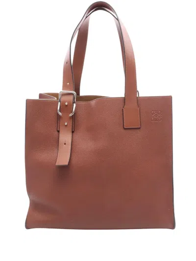 Pre-owned Loewe 2010-2025 Leather Buckle Tote Bag In Brown