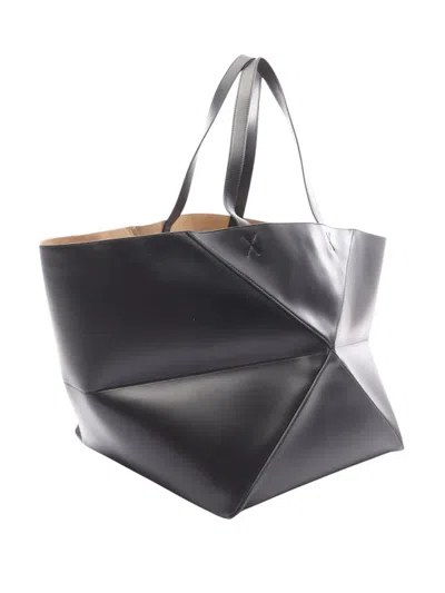 Pre-owned Loewe 2010-2025 Leather Puzzle Fold Tote Bag In Black