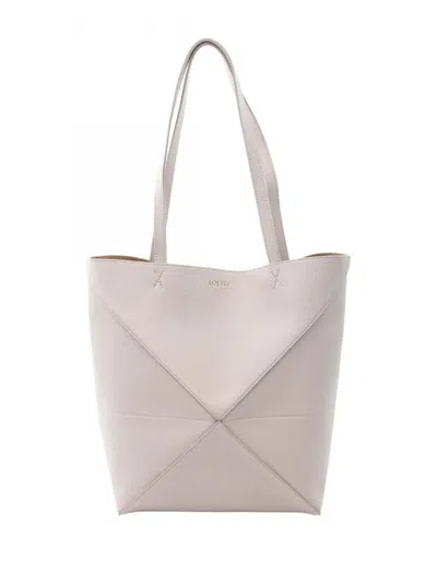 Pre-owned Loewe 2010-2025 Medium Calfskin Puzzle Fold Tote Bag In Gray