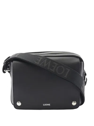 Pre-owned Loewe 2010-2025 Medium Leather Pebble Messenger Bag Shoulder Bag In Black