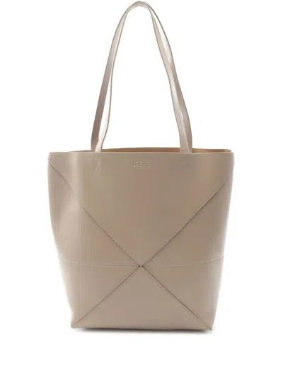 Pre-owned Loewe 2010-2025 Medium Leather Puzzle Tote Bag In Brown