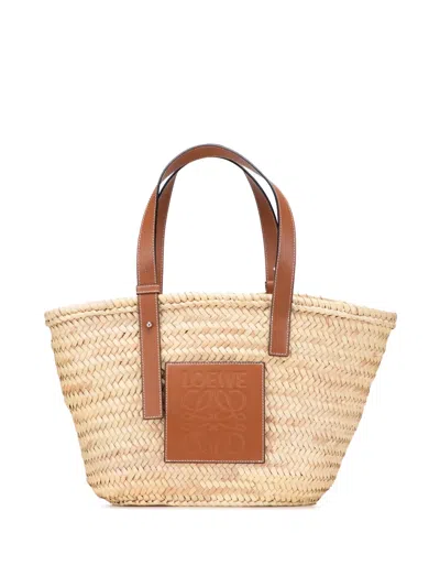 Pre-owned Loewe 2010-2025 Medium Raffia Basket Tote Bag In Brown