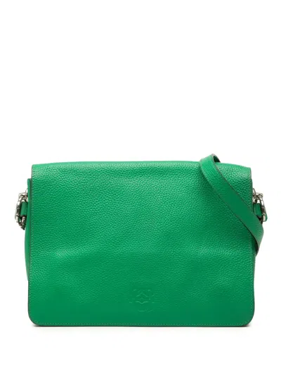 Pre-owned Loewe 2010-2025 Pebbled Calfskin Anagram Flap Crossbody Bag In Green
