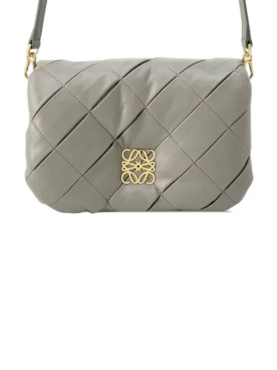 Pre-owned Loewe 2010-2025 Quilted Lambskin Goya Puffer Bag Crossbody Bag In Gray