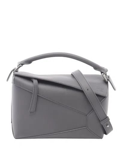 Pre-owned Loewe 2010-2025 Small Calfskin Puzzle Satchel In Gray