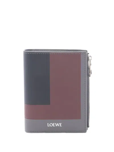Pre-owned Loewe 2010-2025 Tricolor Leather Slim Compact Wallet Long Wallets In Gray