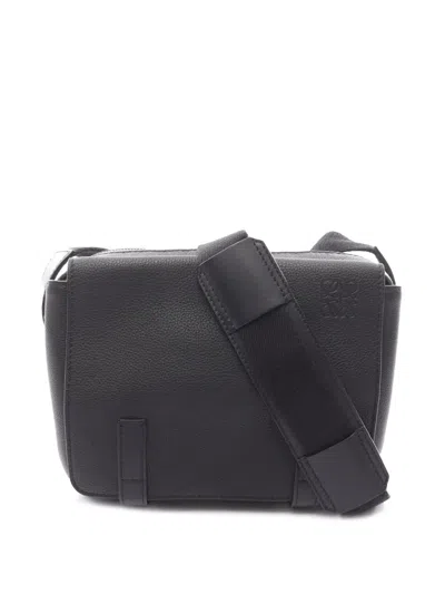 Pre-owned Loewe 2010-2025 Xs Grained Calfskin Military Messenger Bag Shoulder Bag In Black