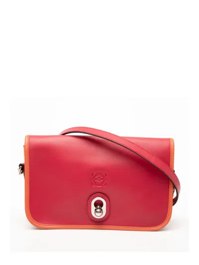 Pre-owned Loewe 2010-2026 Bicolor Leather Anagram Ines Flap Crossbody Bag In Red