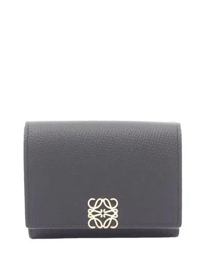 Pre-owned Loewe 2010-2026 Grained Leather Anagram Wallet Small Wallets In Black