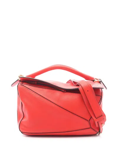 Pre-owned Loewe 2010-2026 Medium Calfskin Puzzle Satchel In Red