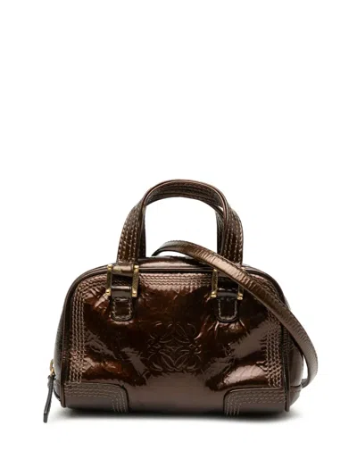 Pre-owned Loewe 2010-2026 Micro Patent Amazona Satchel In Brown