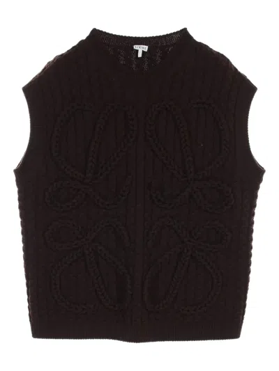 Pre-owned Loewe 2010 Anagram Cable-knit Vest In Brown