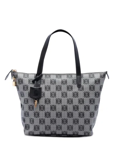 Pre-owned Loewe 2010 Anagram Coated Canvas Tote Bag In Grey