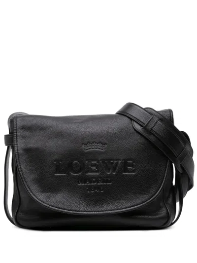 Pre-owned Loewe 2010 Large Leather Heritage Crossbody Bag In Black
