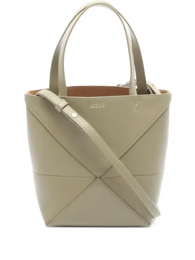 Pre-owned Loewe 2010's Puzzle Fold Mini Leather Tote Bag In Neutral