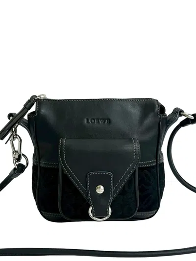 Pre-owned Loewe 2010-2025 Anagram Leather And Suede Crossbody Bag In Black